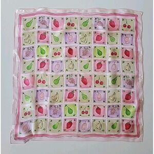 Elaine Gold Collection XIIX Signed Mixed Fruit Block Print Square Silk Scarf Mod